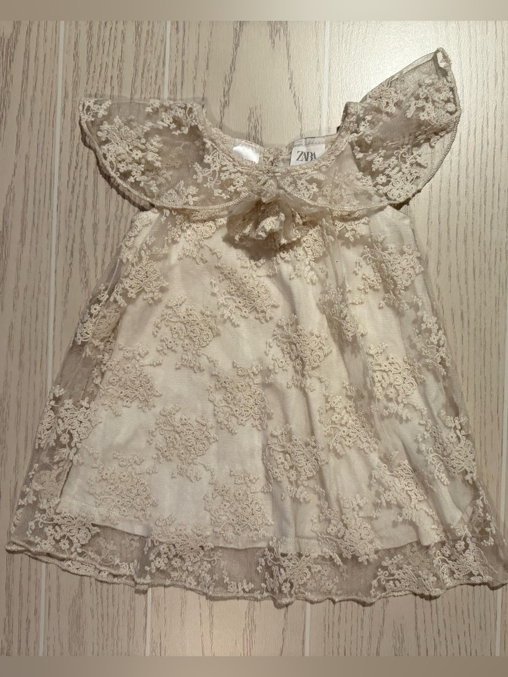 ZARA Baby Girl Lace Dress‎ 12-18M Ivory Embroidered Peter Pan Collar Party
